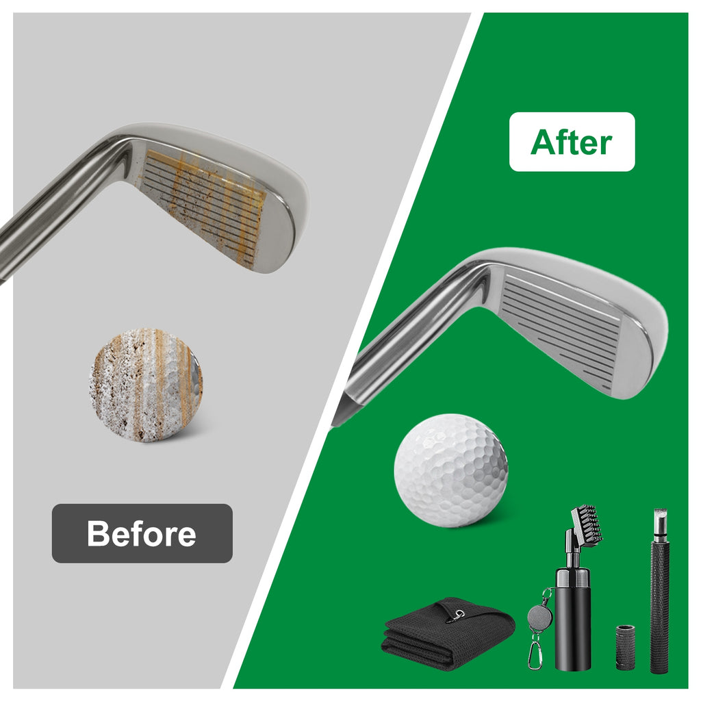 1Pc 3 In 1 Golf Club Cleaning Kit Golf Club Cleaner Brush With 5Oz Water Bottle Retractable Clip Groove Sharpener Golf Towel Gift For Golfers