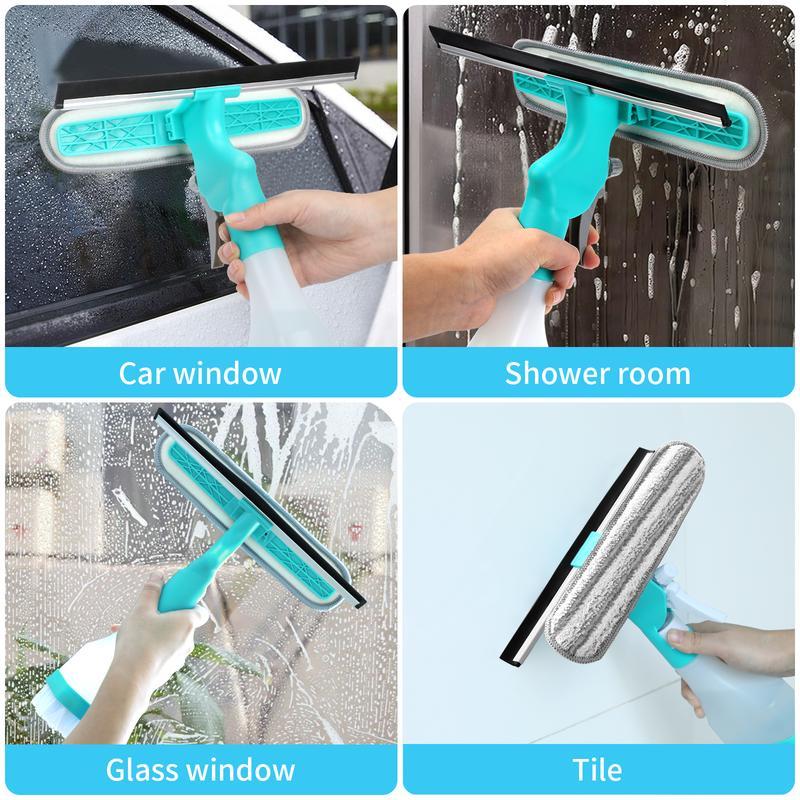4-in-1 Glass Cleaning Brush - Manual Multi-functional Cleaning Tool With Spray, Scrubbing And Polishing Functions Ergonomic Handle Design