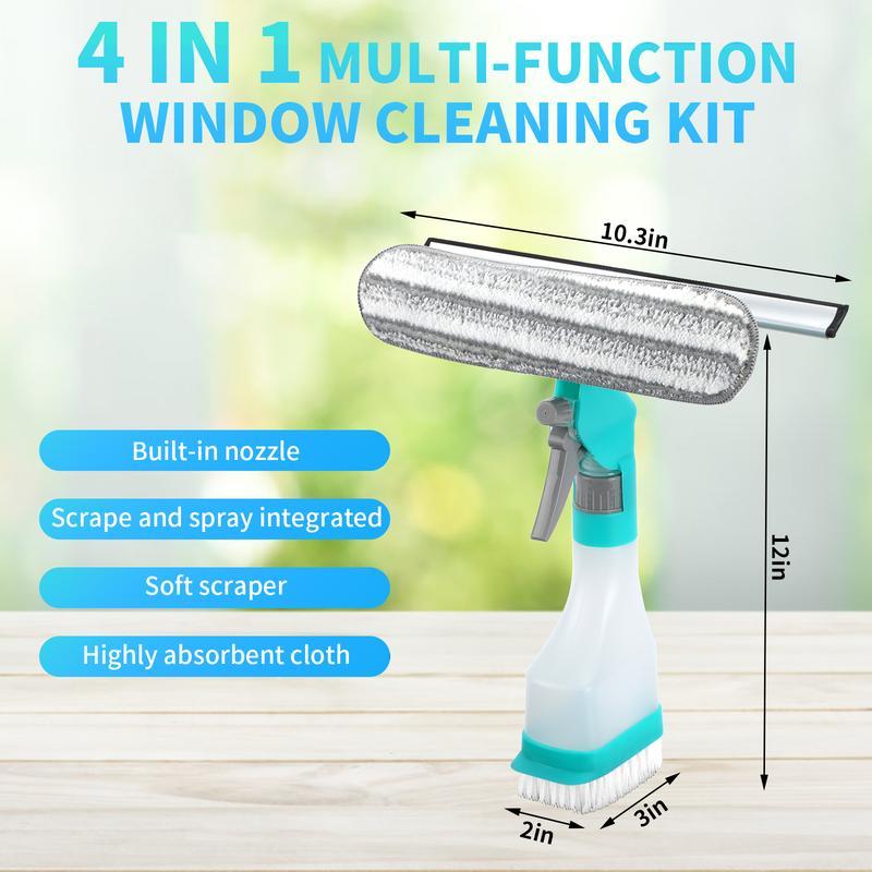 4-in-1 Glass Cleaning Brush - Manual Multi-functional Cleaning Tool With Spray, Scrubbing And Polishing Functions Ergonomic Handle Design